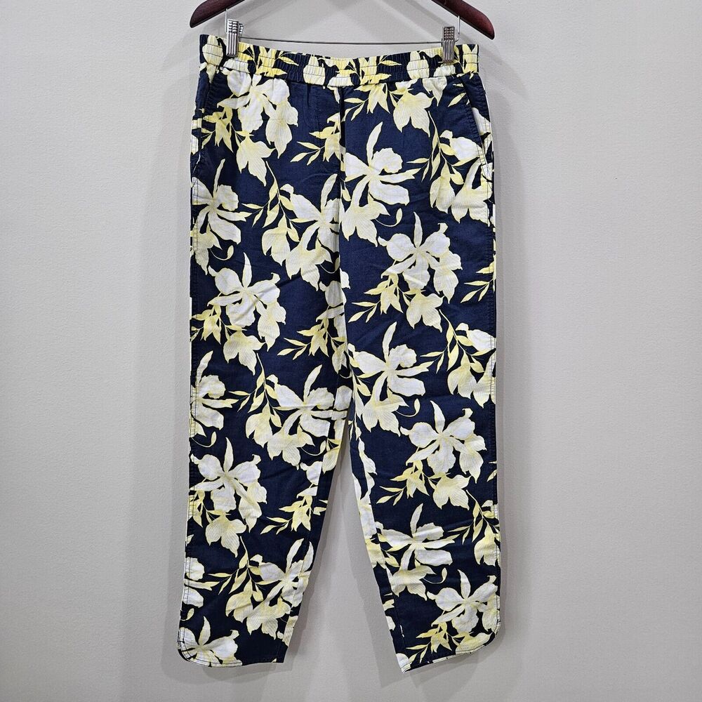Talbots Womens Linen Blend Wide Leg Crop Pull On Pants Size 10 Multicolor Floral